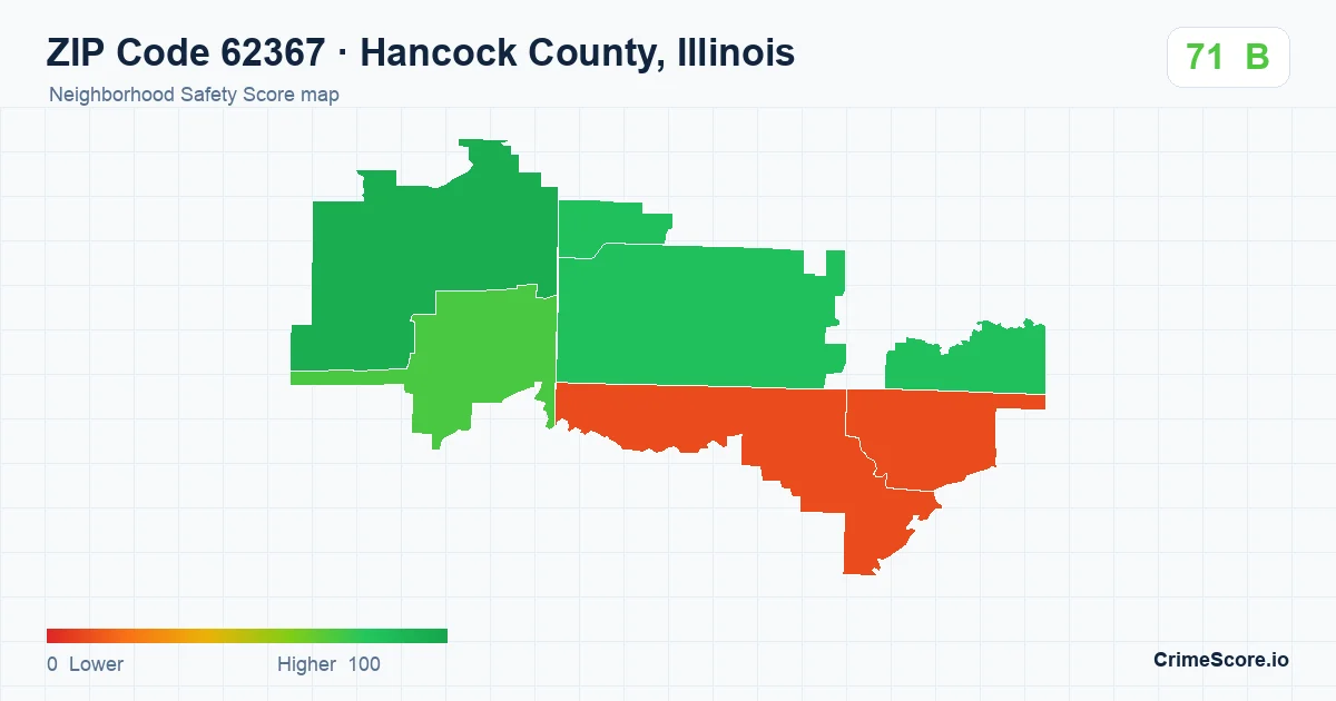 ZIP Code 62367 in Hancock County, Illinois neighborhood Safety Score map