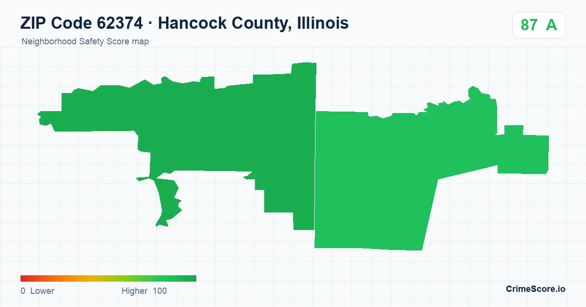 ZIP Code 62374 in Hancock County, Illinois neighborhood Safety Score map