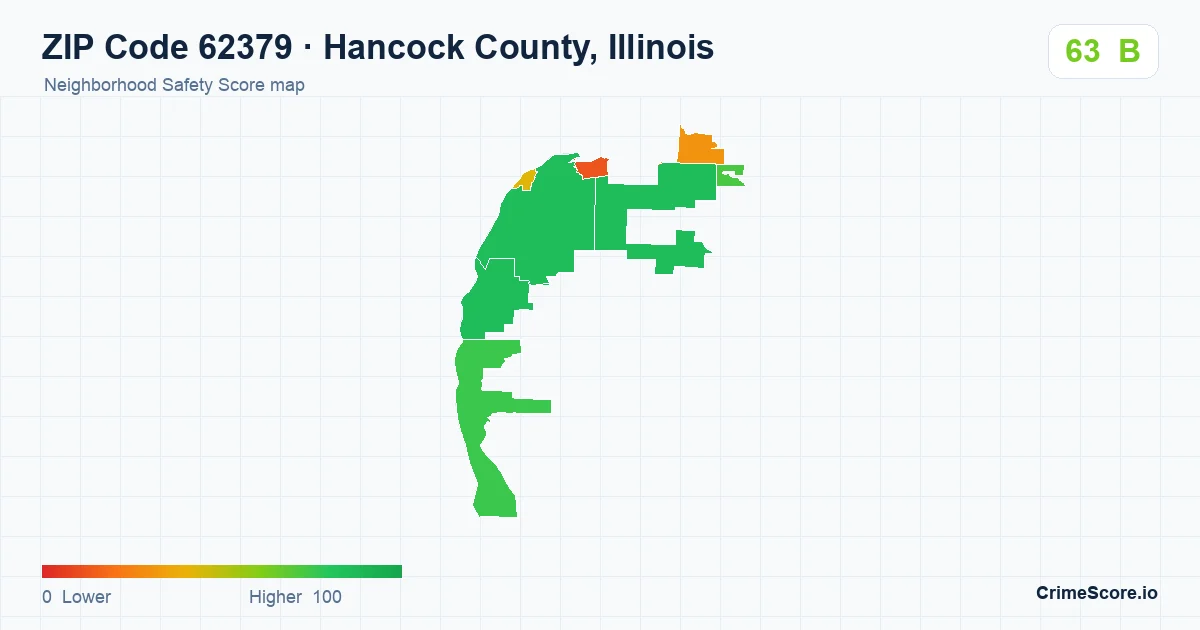ZIP Code 62379 in Hancock County, Illinois neighborhood Safety Score map