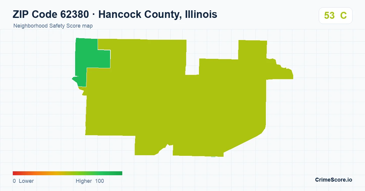 ZIP Code 62380 in Hancock County, Illinois neighborhood Safety Score map