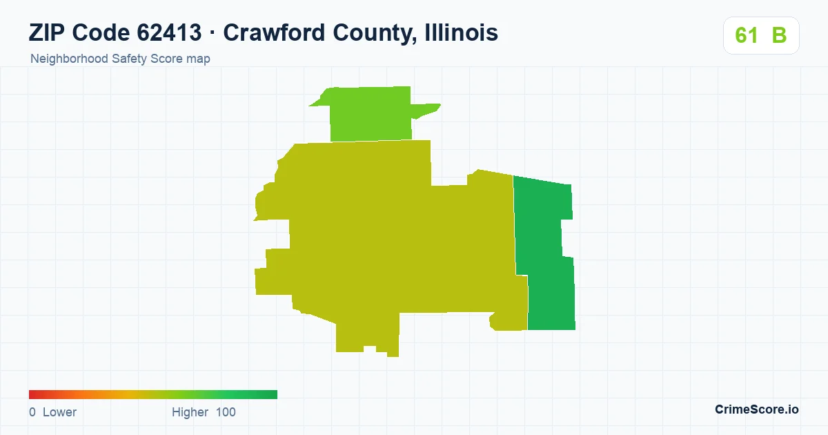 ZIP Code 62413 in Crawford County, Illinois neighborhood Safety Score map