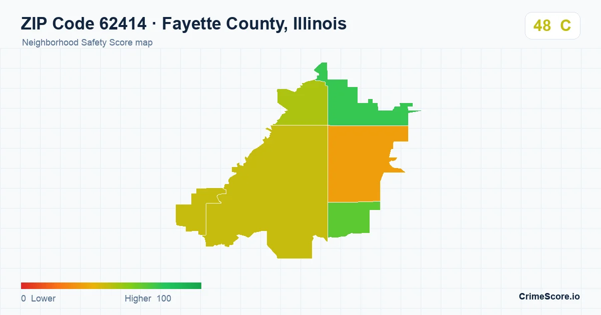 ZIP Code 62414 in Fayette County, Illinois neighborhood Safety Score map