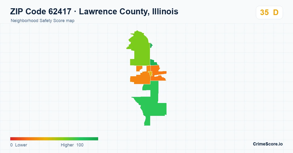 ZIP Code 62417 in Lawrence County, Illinois neighborhood Safety Score map