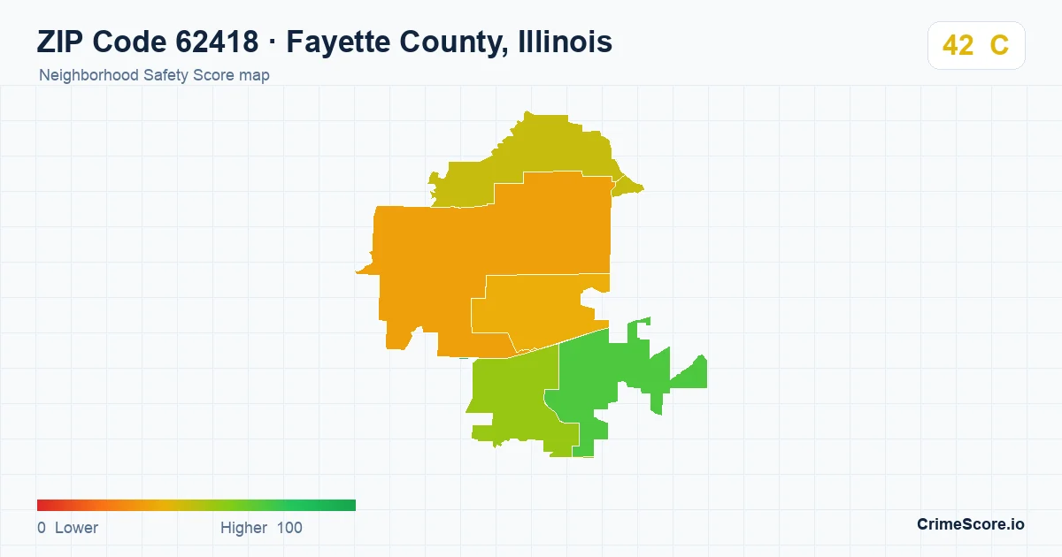 ZIP Code 62418 in Fayette County, Illinois neighborhood Safety Score map