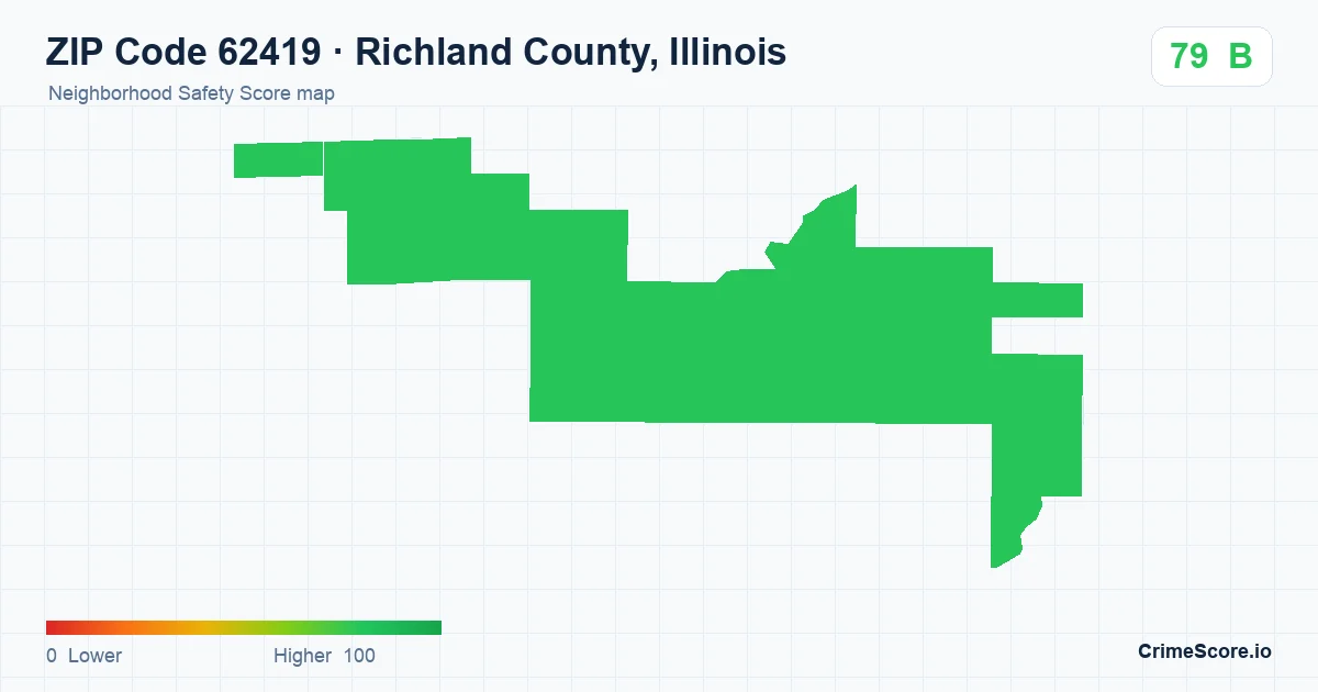 ZIP Code 62419 in Richland County, Illinois neighborhood Safety Score map