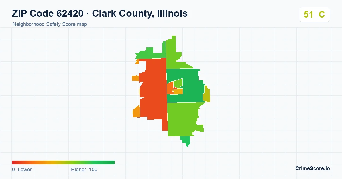 ZIP Code 62420 in Clark County, Illinois neighborhood Safety Score map