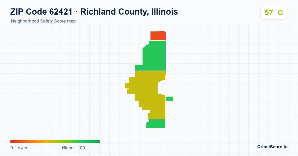 ZIP Code 62421 in Richland County, Illinois neighborhood Safety Score map