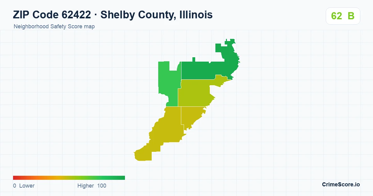 ZIP Code 62422 in Shelby County, Illinois neighborhood Safety Score map