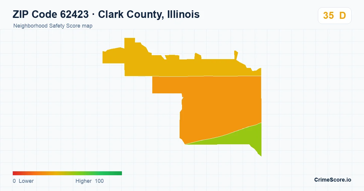 ZIP Code 62423 in Clark County, Illinois neighborhood Safety Score map