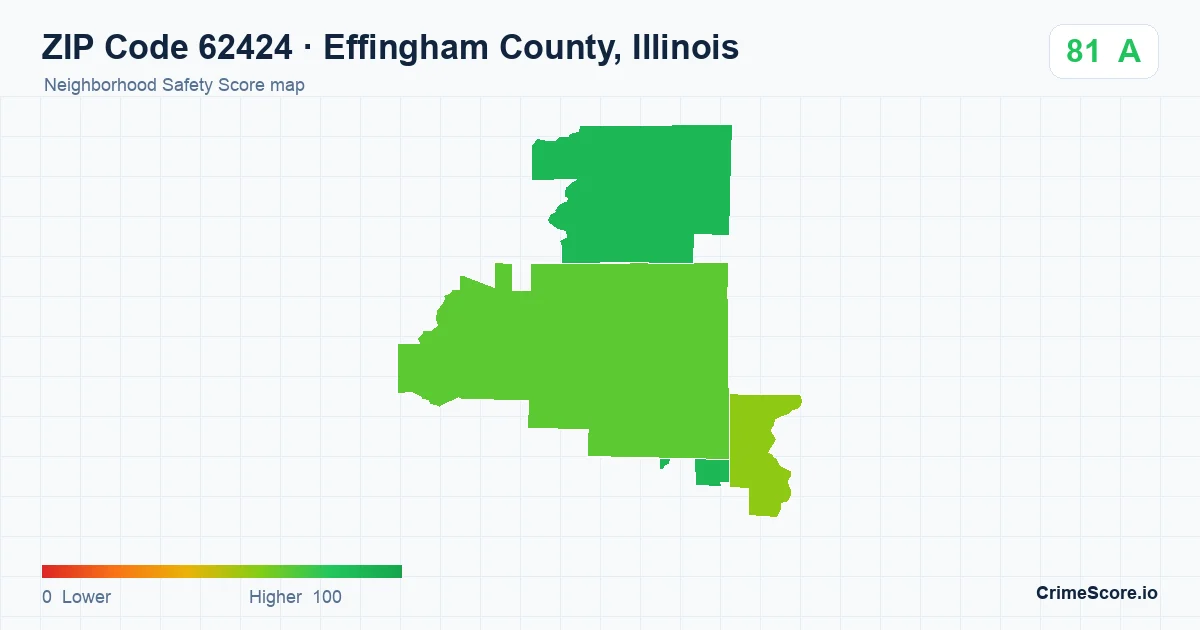 ZIP Code 62424 in Effingham County, Illinois neighborhood Safety Score map