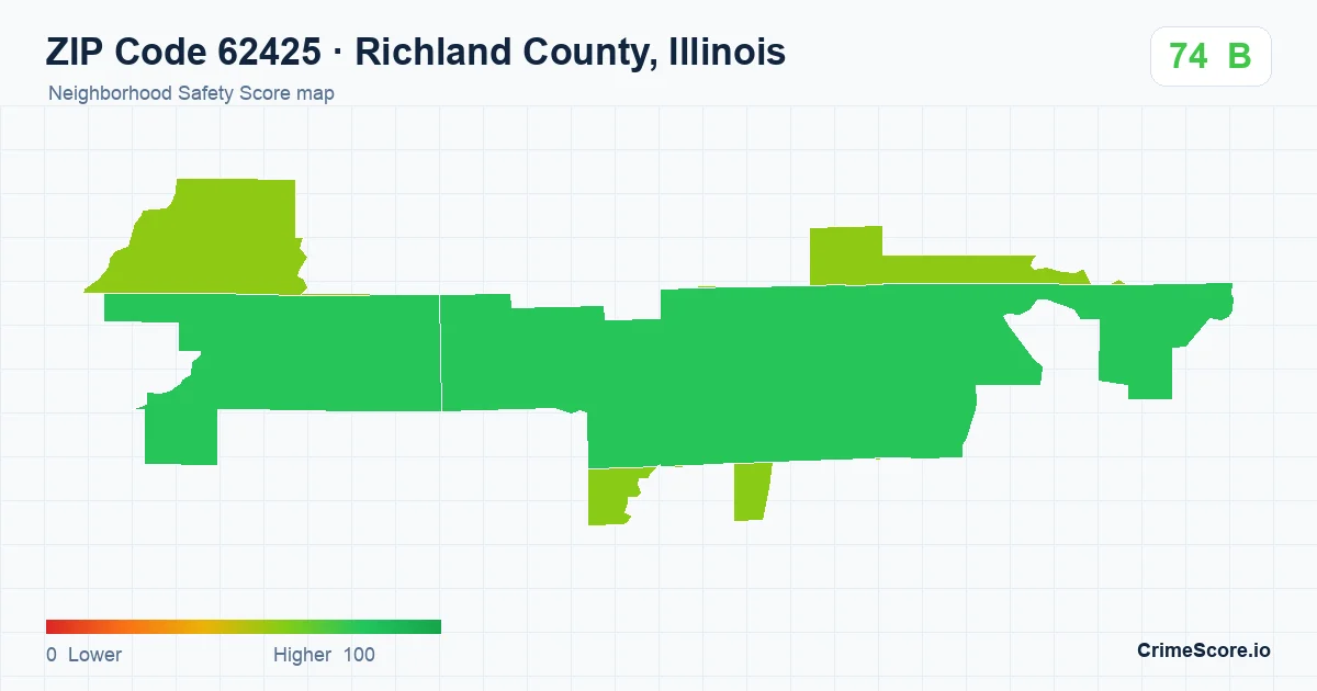 ZIP Code 62425 in Richland County, Illinois neighborhood Safety Score map