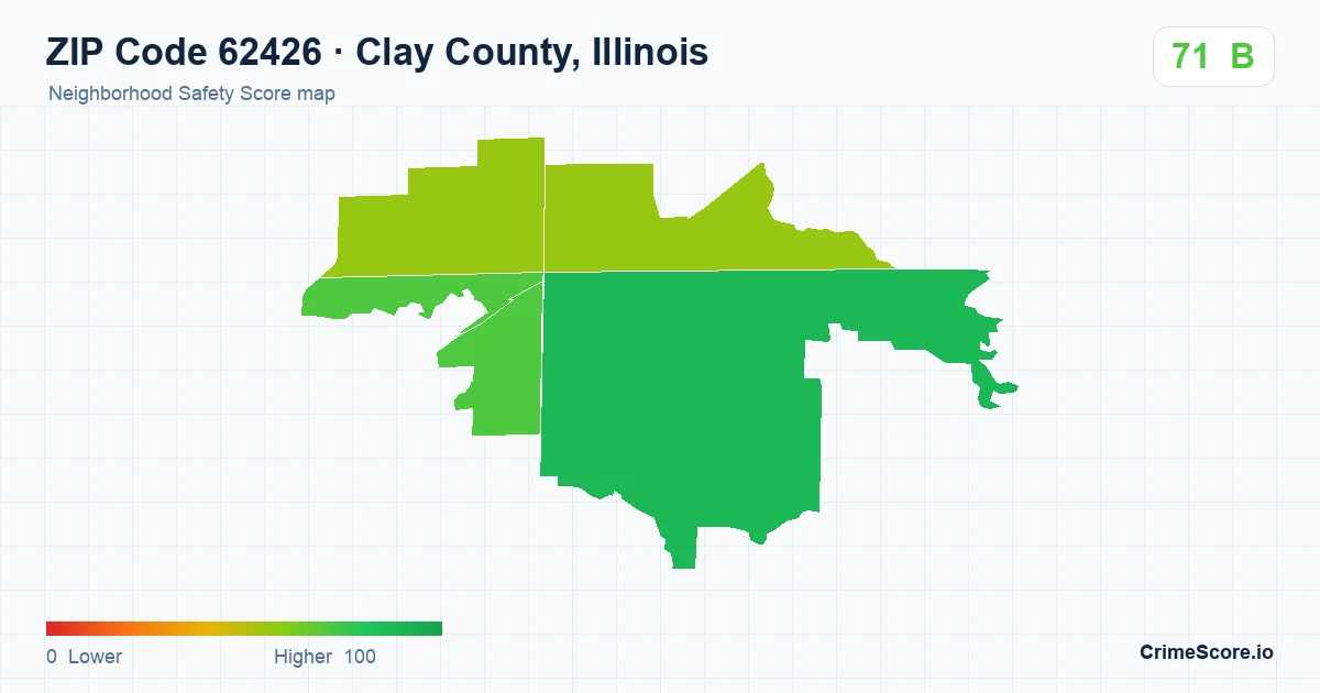 ZIP Code 62426 in Clay County, Illinois neighborhood Safety Score map