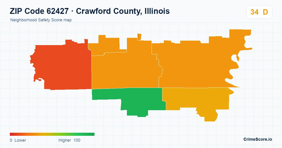 ZIP Code 62427 in Crawford County, Illinois neighborhood Safety Score map
