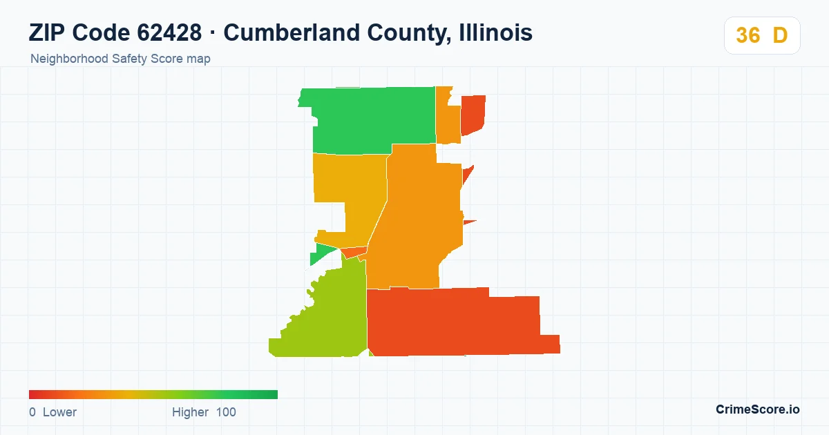 ZIP Code 62428 in Cumberland County, Illinois neighborhood Safety Score map