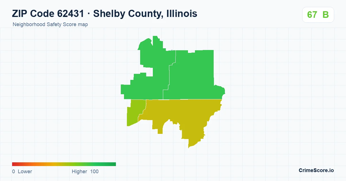 ZIP Code 62431 in Shelby County, Illinois neighborhood Safety Score map