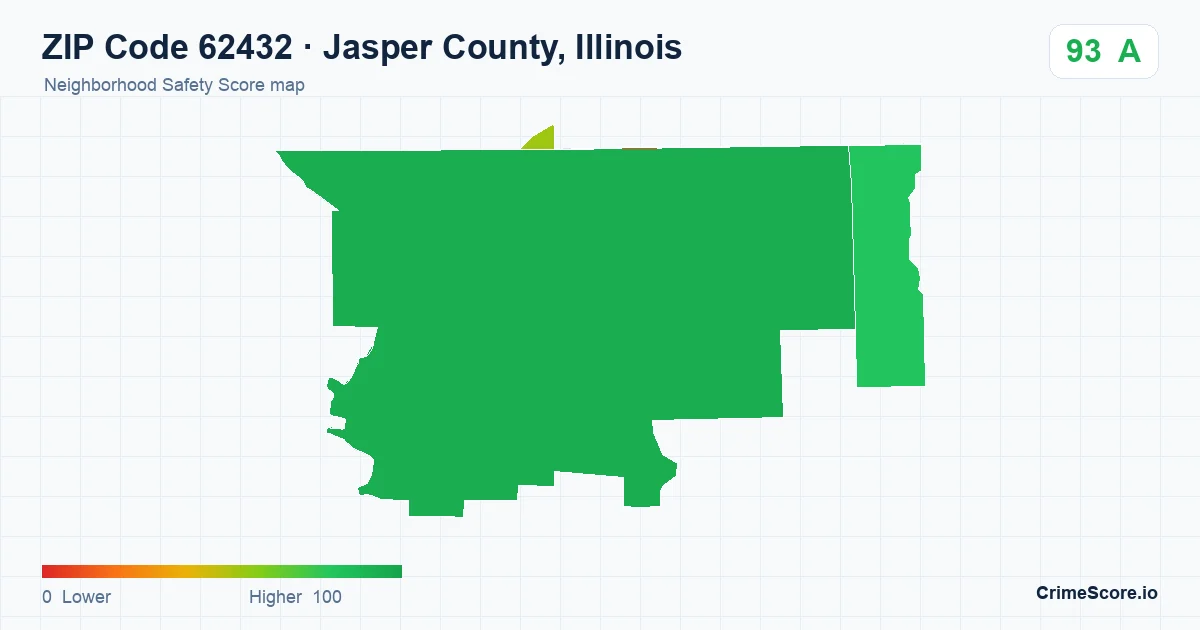 ZIP Code 62432 in Jasper County, Illinois neighborhood Safety Score map