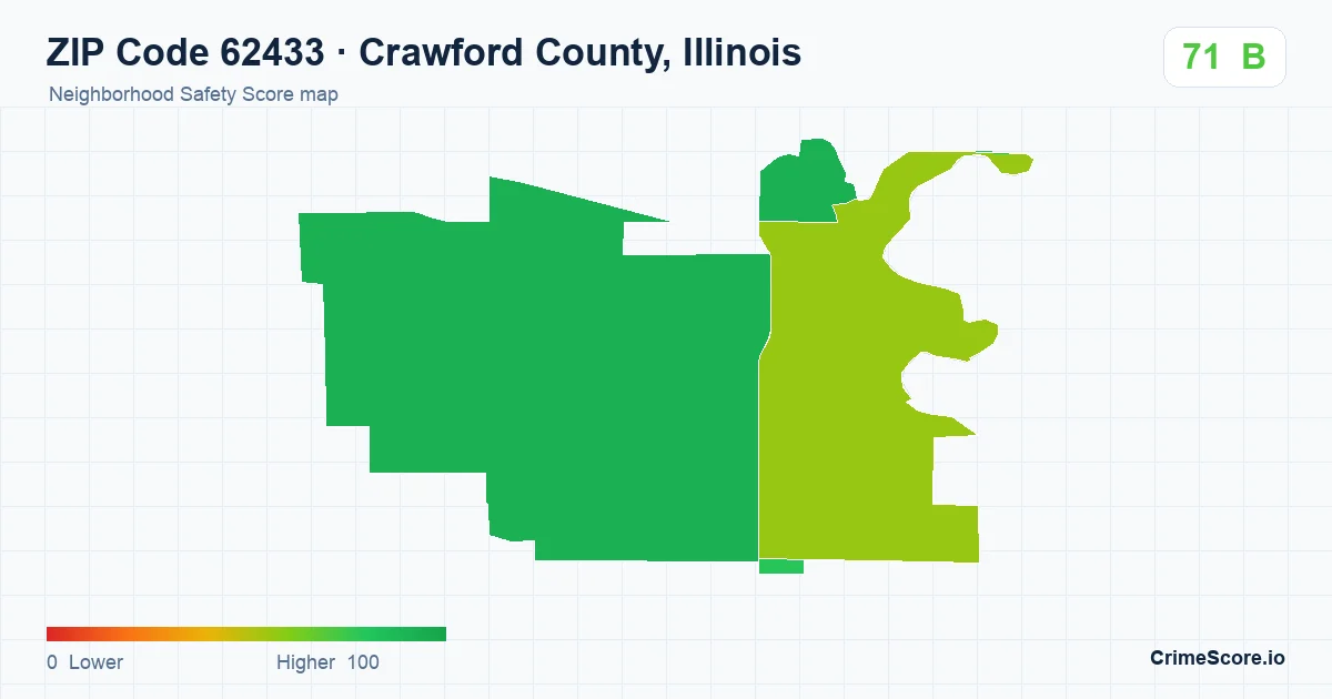 ZIP Code 62433 in Crawford County, Illinois neighborhood Safety Score map