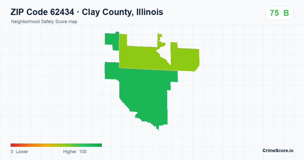ZIP Code 62434 in Clay County, Illinois neighborhood Safety Score map