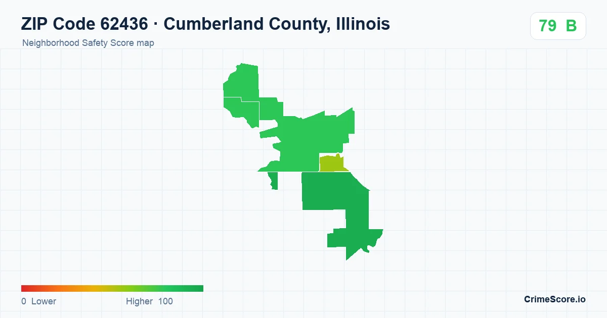ZIP Code 62436 in Cumberland County, Illinois neighborhood Safety Score map