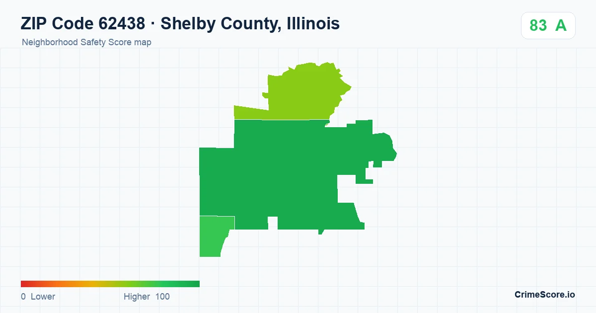 ZIP Code 62438 in Shelby County, Illinois neighborhood Safety Score map