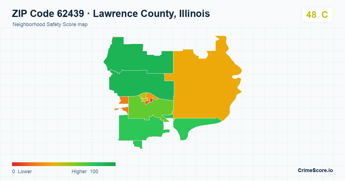 ZIP Code 62439 in Lawrence County, Illinois neighborhood Safety Score map