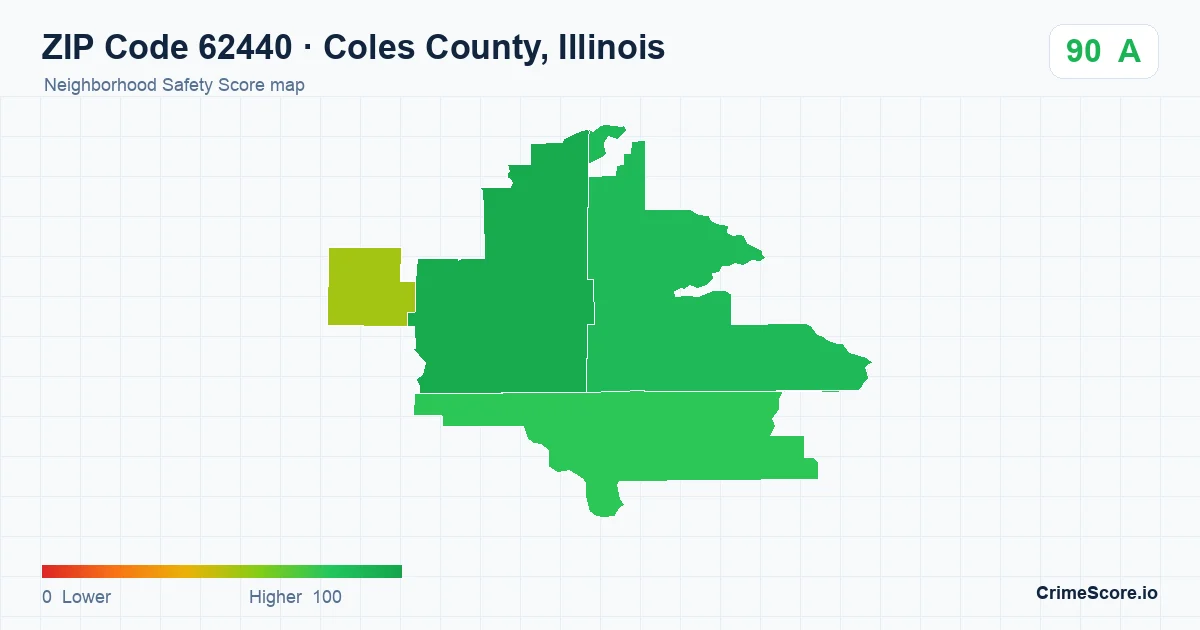 ZIP Code 62440 in Coles County, Illinois neighborhood Safety Score map