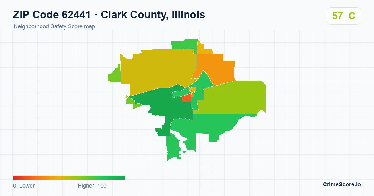 ZIP Code 62441 in Clark County, Illinois neighborhood Safety Score map