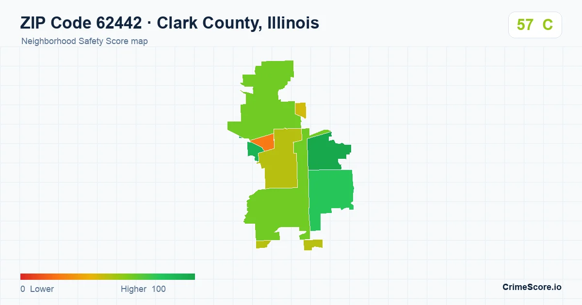 ZIP Code 62442 in Clark County, Illinois neighborhood Safety Score map