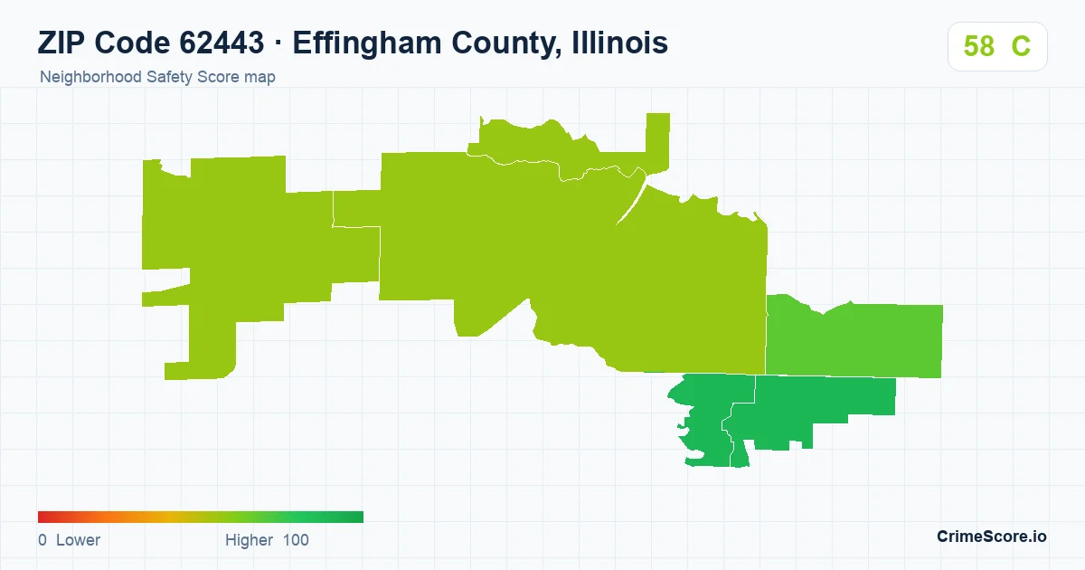ZIP Code 62443 in Effingham County, Illinois neighborhood Safety Score map