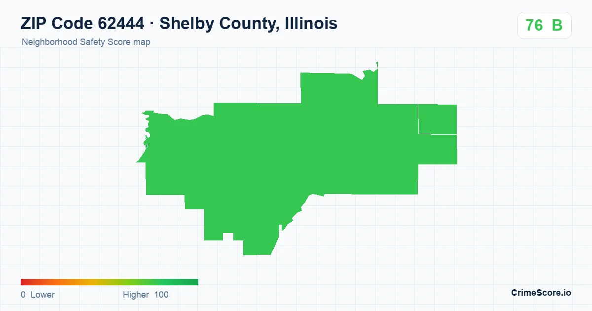 ZIP Code 62444 in Shelby County, Illinois neighborhood Safety Score map