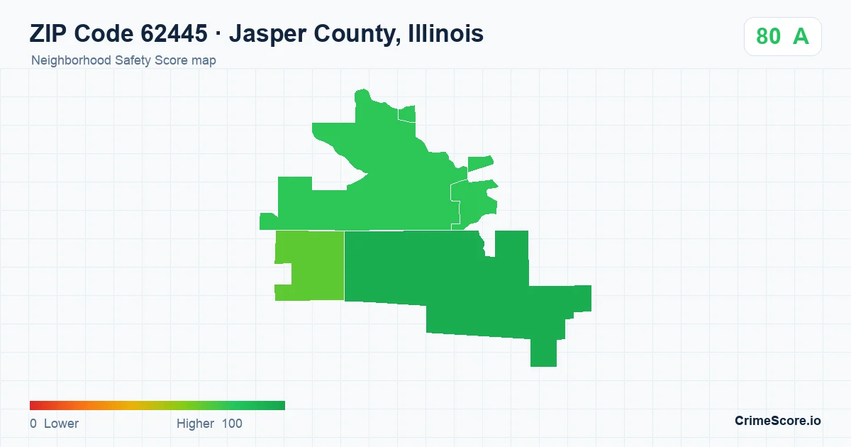 ZIP Code 62445 in Jasper County, Illinois neighborhood Safety Score map
