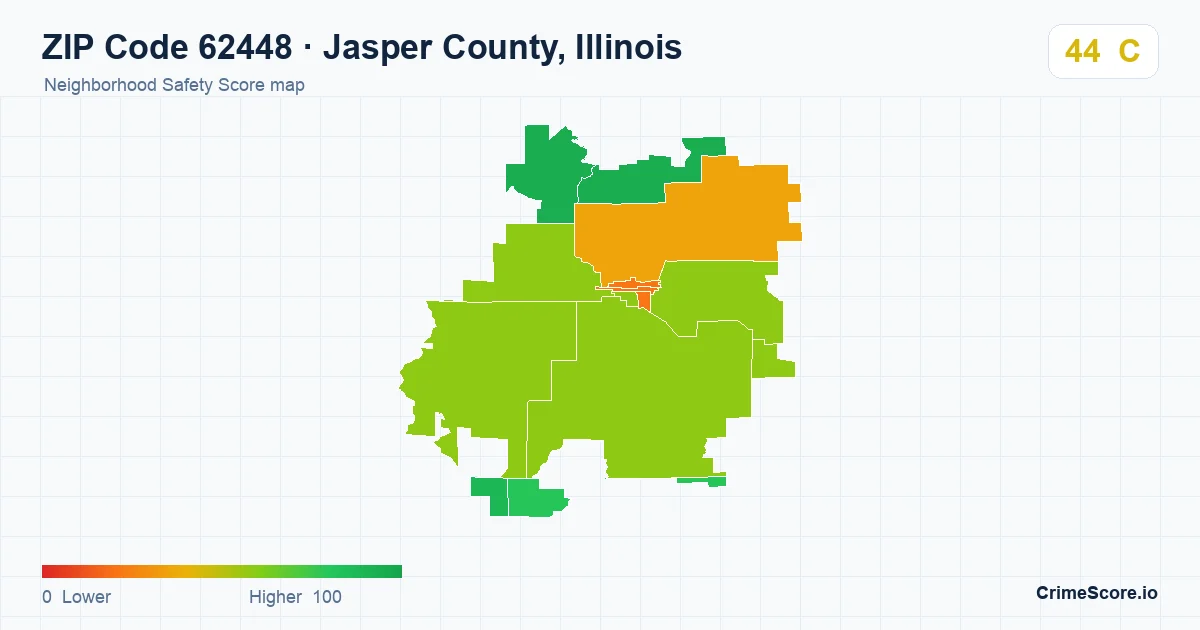 ZIP Code 62448 in Jasper County, Illinois neighborhood Safety Score map