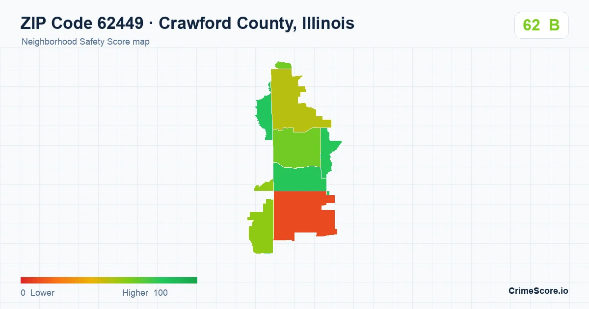 ZIP Code 62449 in Crawford County, Illinois neighborhood Safety Score map