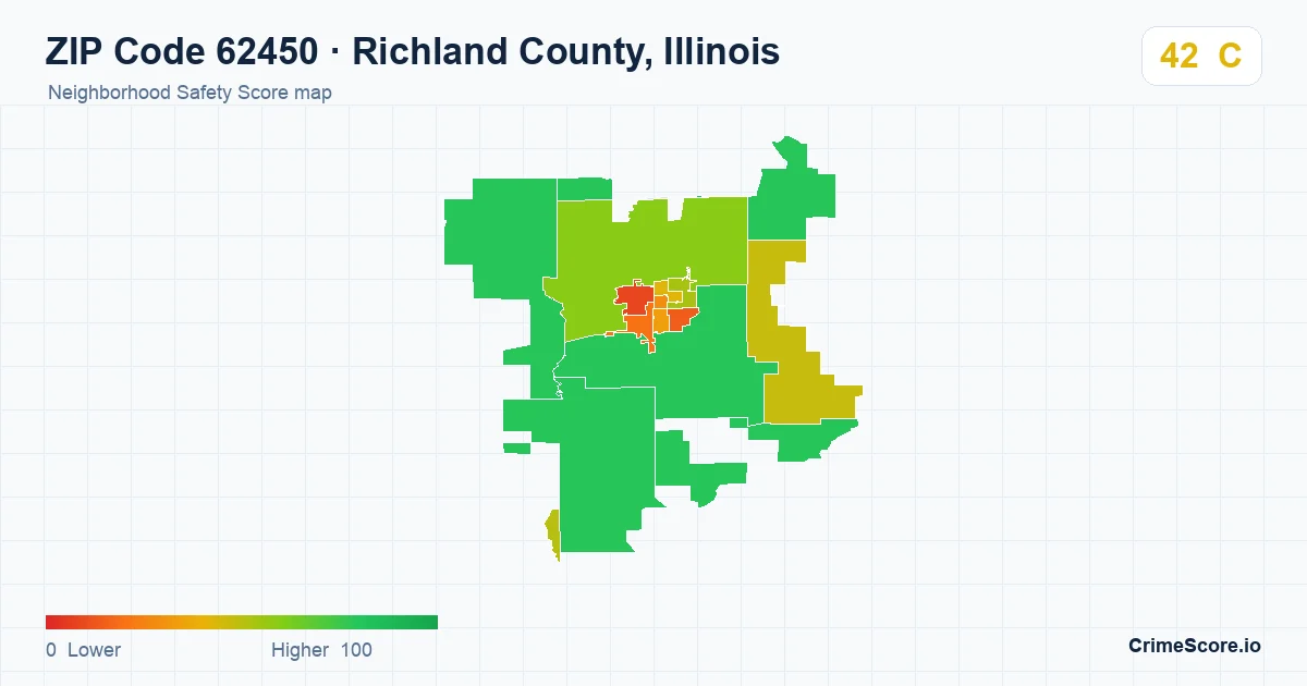 ZIP Code 62450 in Richland County, Illinois neighborhood Safety Score map