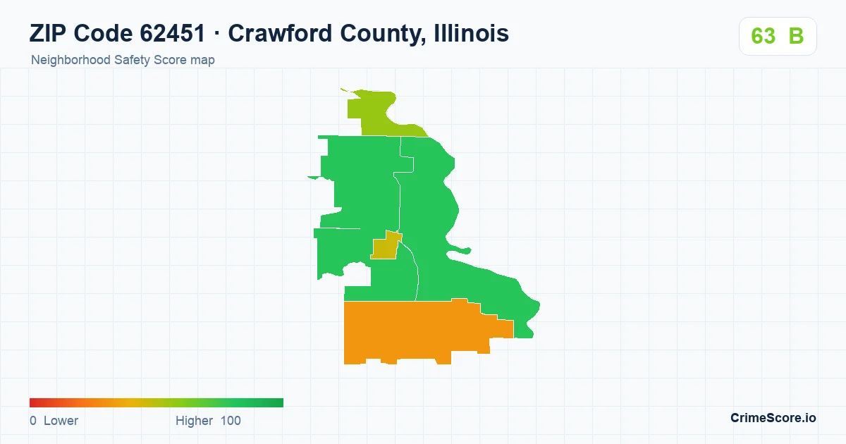 ZIP Code 62451 in Crawford County, Illinois neighborhood Safety Score map