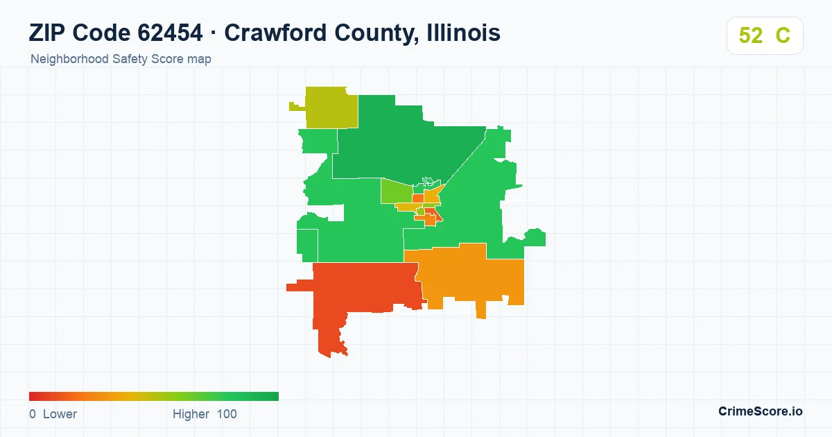 ZIP Code 62454 in Crawford County, Illinois neighborhood Safety Score map