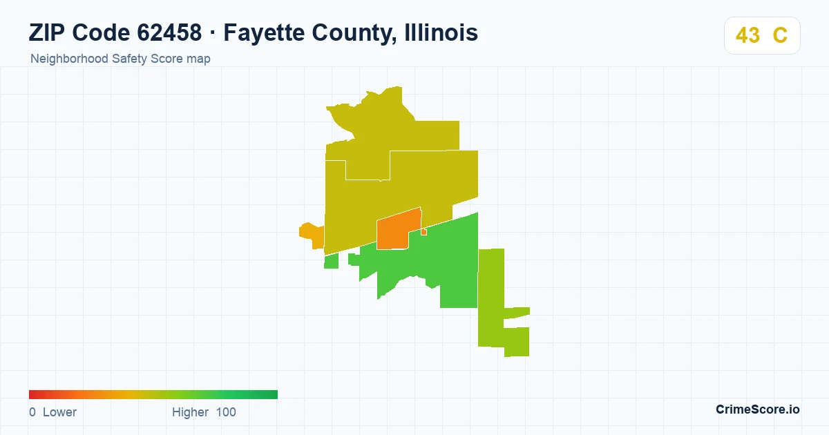 ZIP Code 62458 in Fayette County, Illinois neighborhood Safety Score map