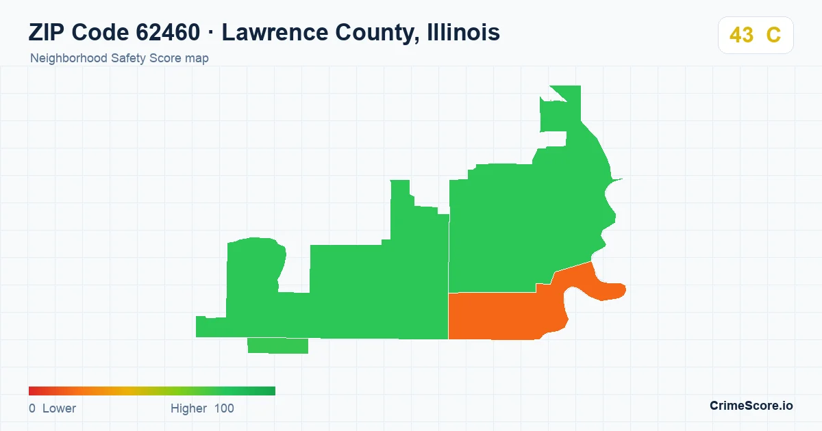 ZIP Code 62460 in Lawrence County, Illinois neighborhood Safety Score map