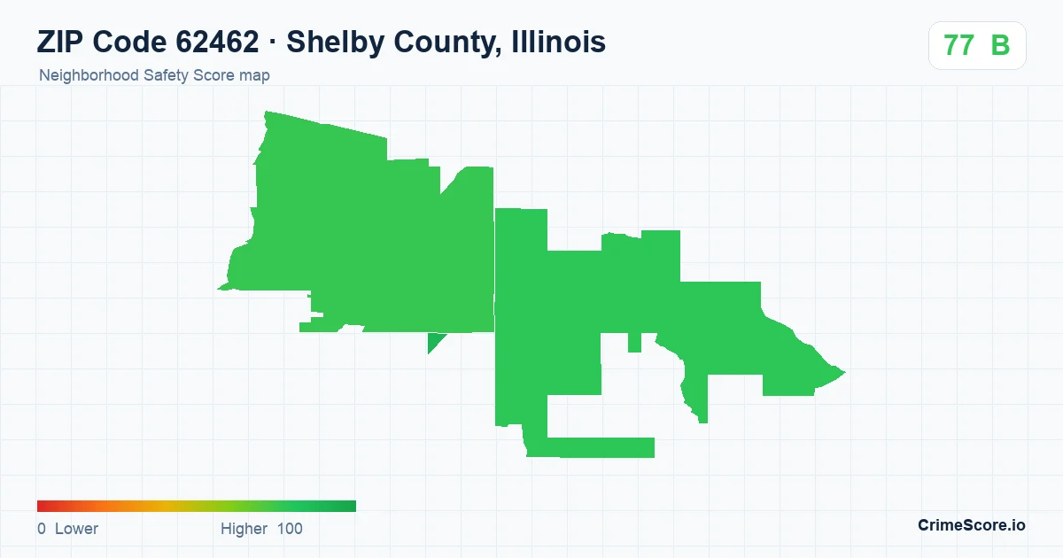 ZIP Code 62462 in Shelby County, Illinois neighborhood Safety Score map