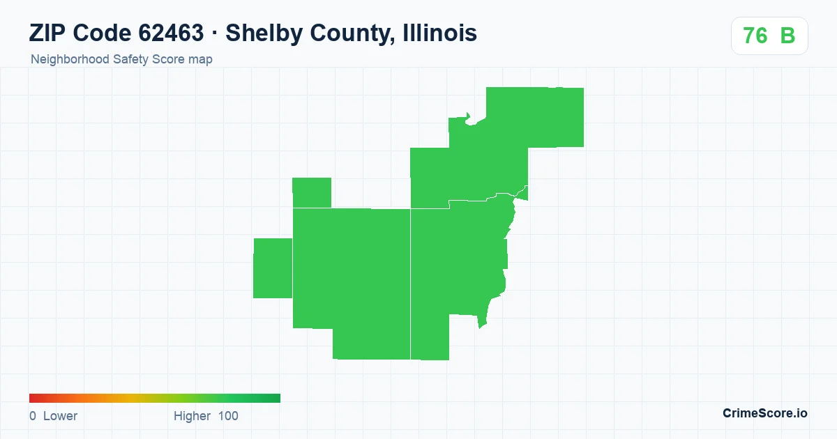 ZIP Code 62463 in Shelby County, Illinois neighborhood Safety Score map
