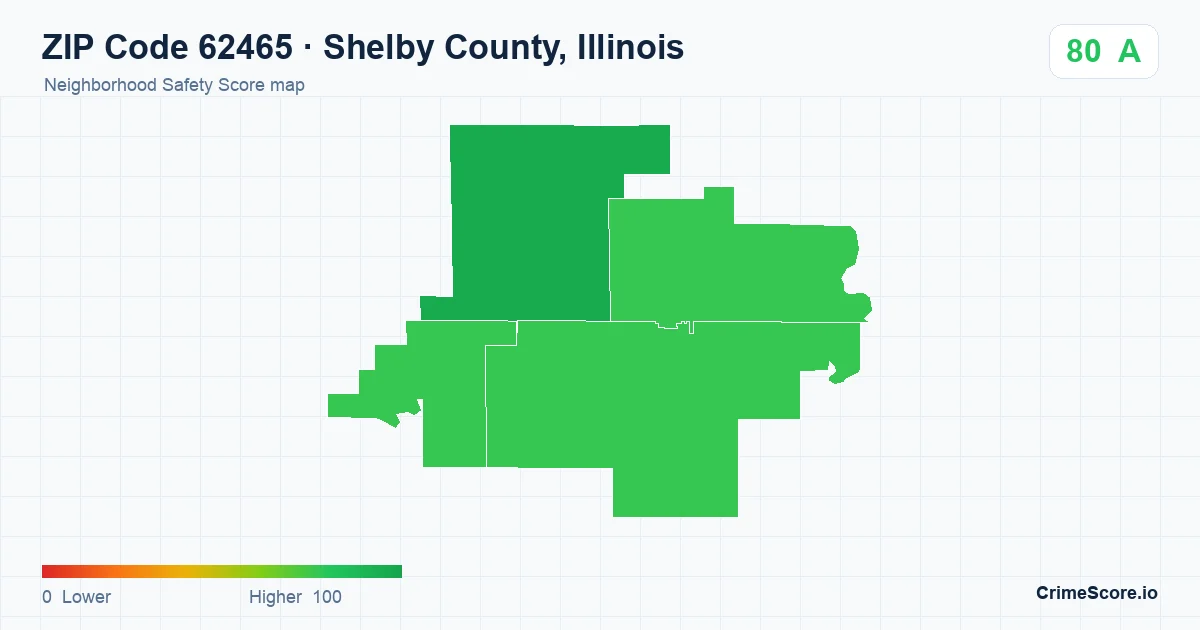 ZIP Code 62465 in Shelby County, Illinois neighborhood Safety Score map
