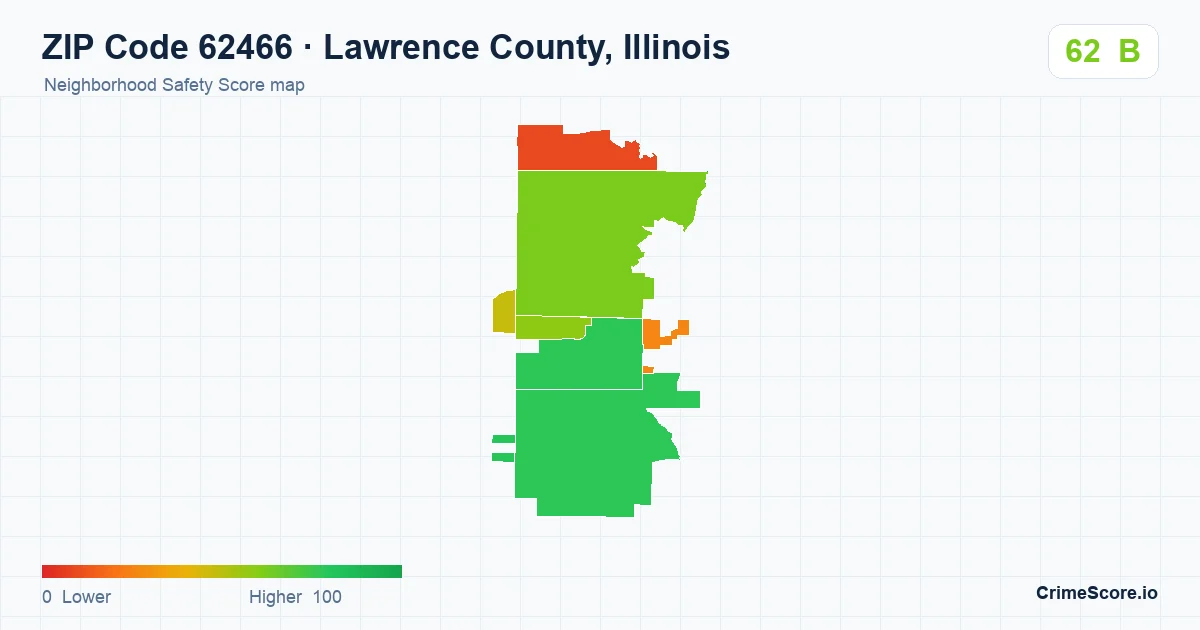 ZIP Code 62466 in Lawrence County, Illinois neighborhood Safety Score map
