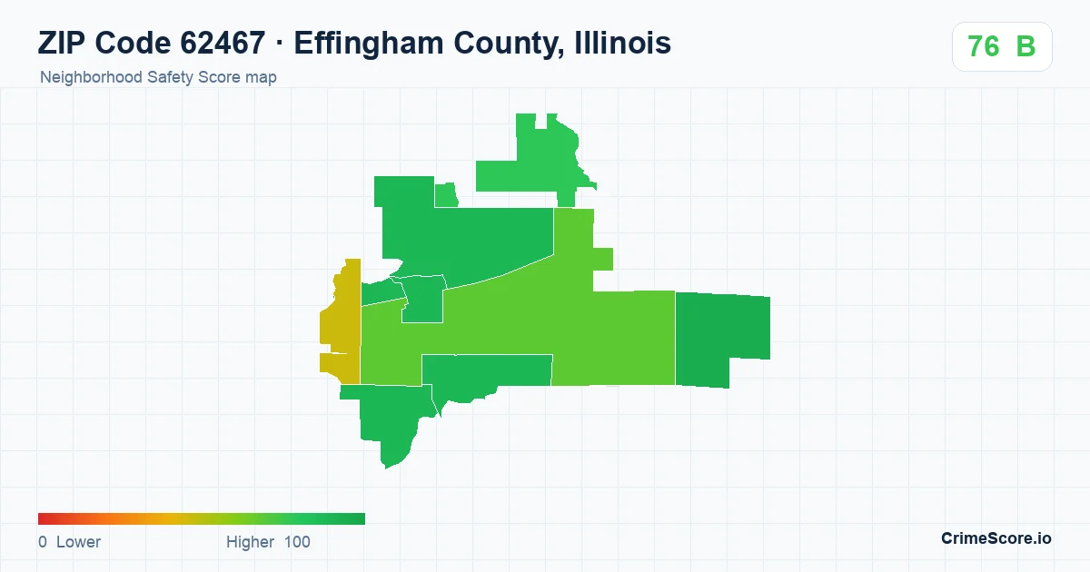 ZIP Code 62467 in Effingham County, Illinois neighborhood Safety Score map