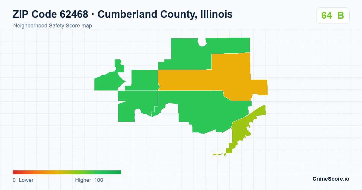 ZIP Code 62468 in Cumberland County, Illinois neighborhood Safety Score map