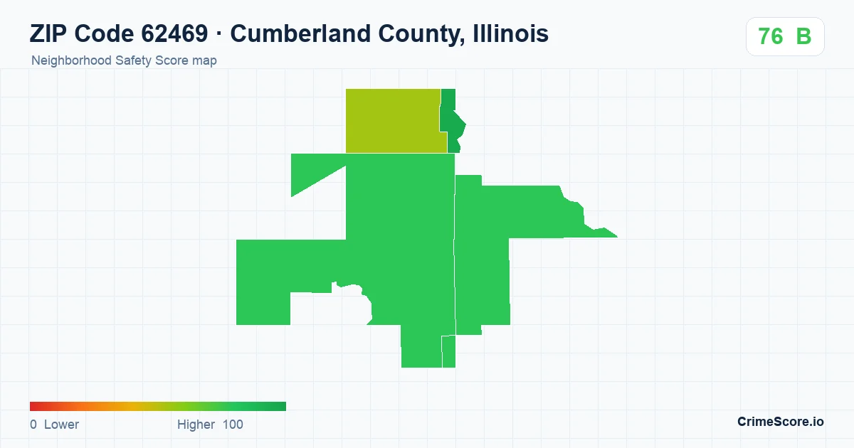 ZIP Code 62469 in Cumberland County, Illinois neighborhood Safety Score map