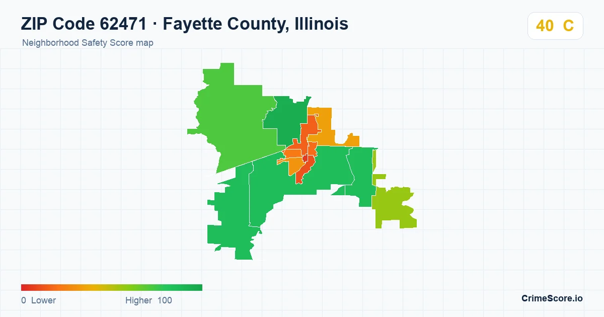ZIP Code 62471 in Fayette County, Illinois neighborhood Safety Score map