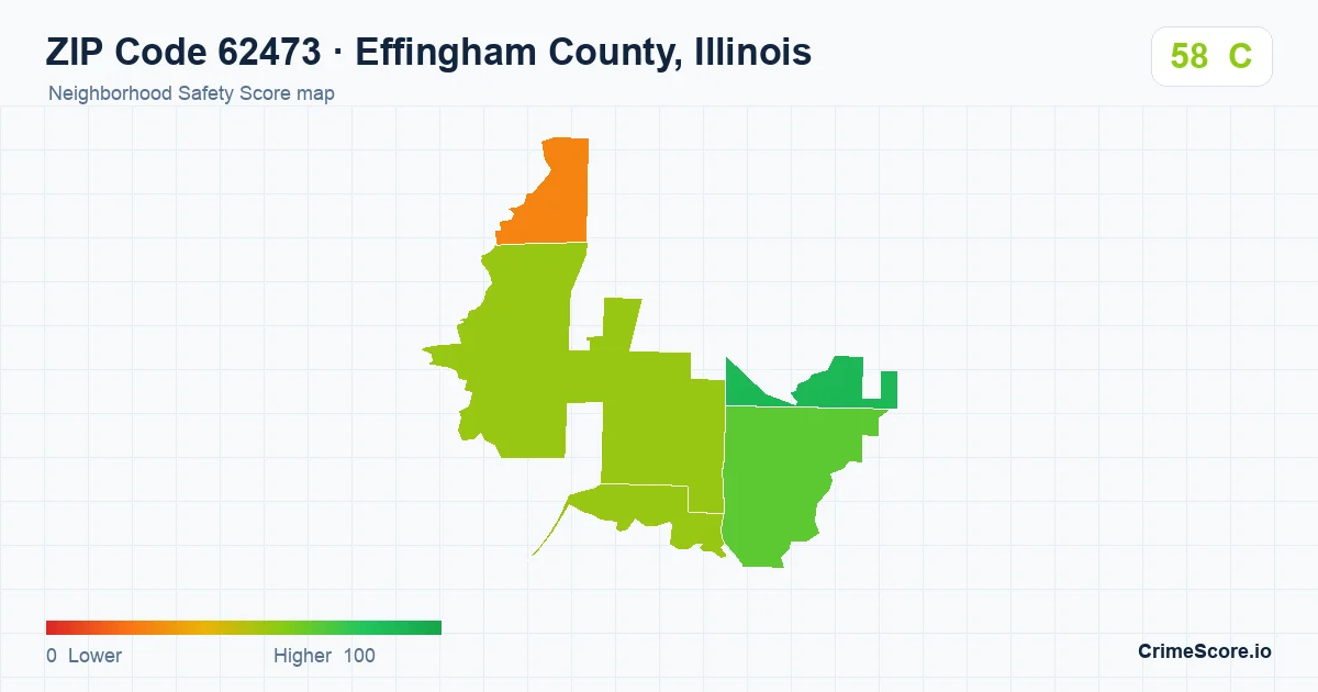 ZIP Code 62473 in Effingham County, Illinois neighborhood Safety Score map