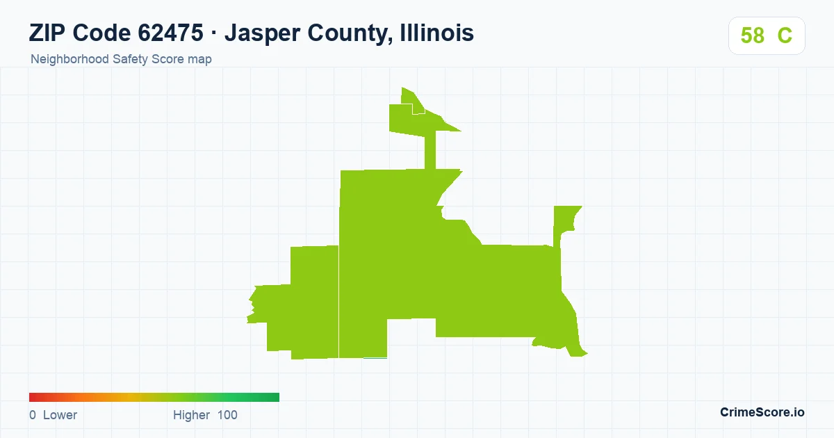 ZIP Code 62475 in Jasper County, Illinois neighborhood Safety Score map