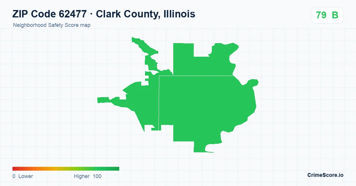 ZIP Code 62477 in Clark County, Illinois neighborhood Safety Score map