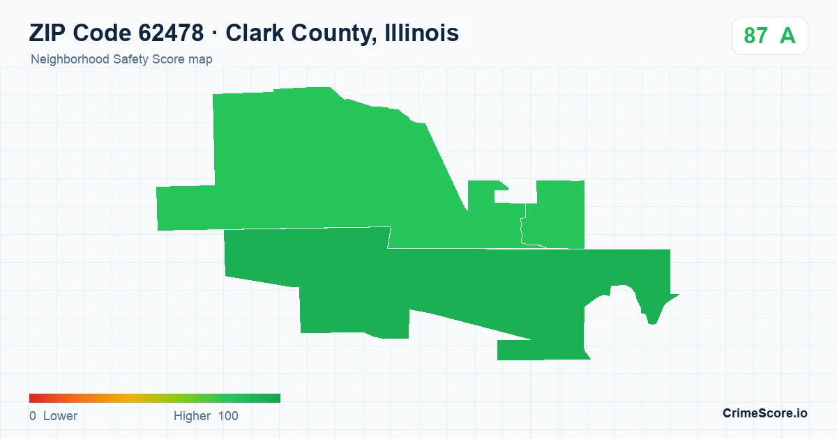 ZIP Code 62478 in Clark County, Illinois neighborhood Safety Score map
